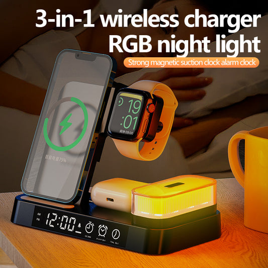 4 In 1 Wireless Charger Station With Alarm Clock - Great Finds 